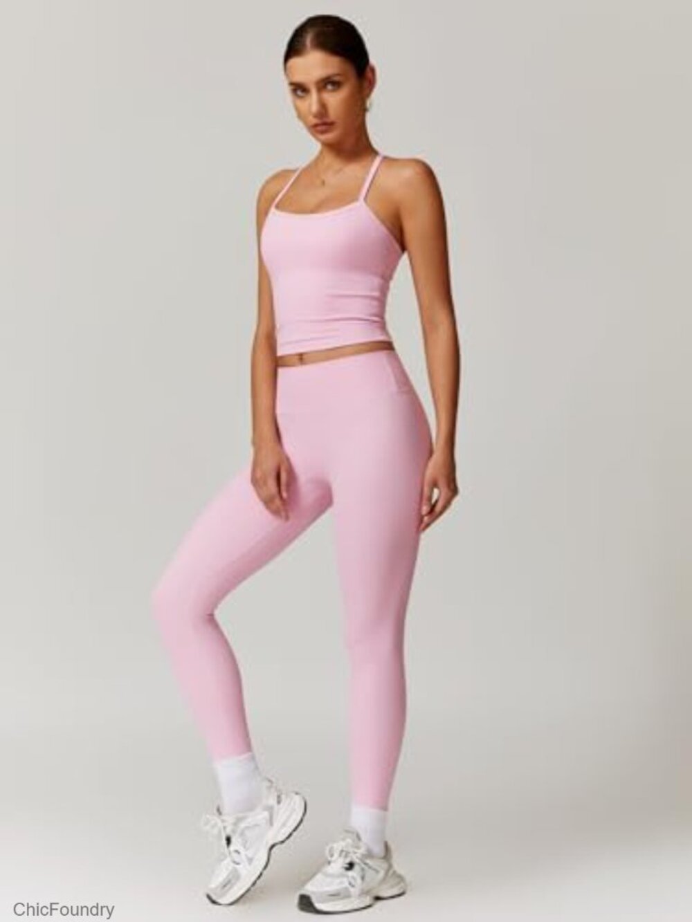 2 Piece High Waist Leggings & Sports Bra Tank Top Workout Set - Picture 4 of 7